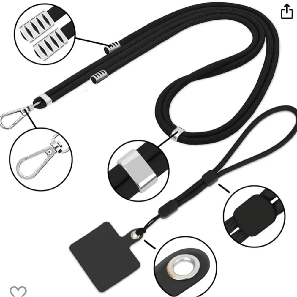 Cell Phone Lanyard, Universal 1 Crossbody -1 wrist phone strap, (Black)